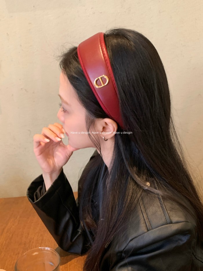 Mũi băng đô da cao cấp, vành rộng, thiết kế retro