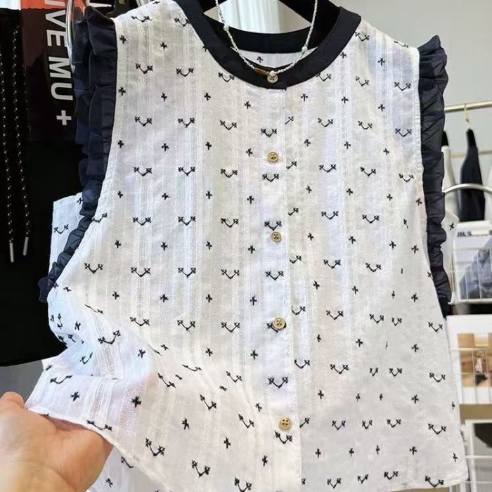 Áo không tay thêu họa tiết nấm phong cách Hàn Quốc dành cho áo khoác ngoài mùa hè dành cho nữ