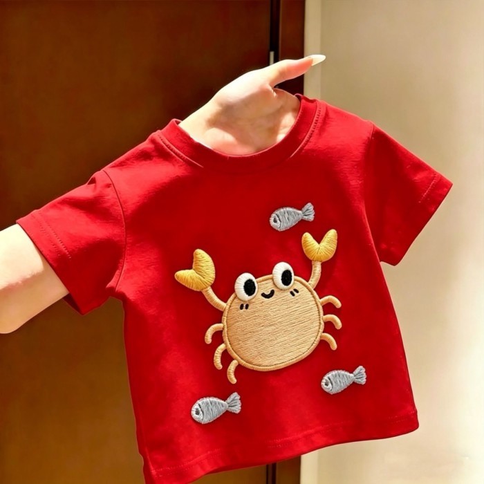 Áo thun ngắn tay in hình hoạt hình cua ngắn tay in hình mùa hè mới cho trẻ em đa năng cho bé t