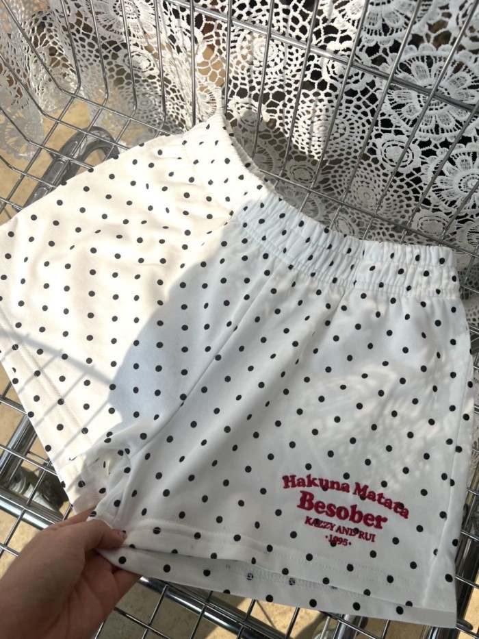American Polka-dot Sports Casual White Shorts For Women, New High-waisted Slimming And Versat