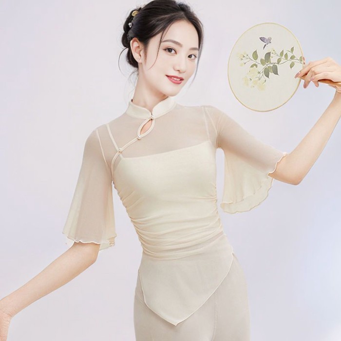 kiểu áo múa cổ điển mới, trang phục luyện tập bằng vải gạc thanh lịch và vần điệu, múa dân tộc,