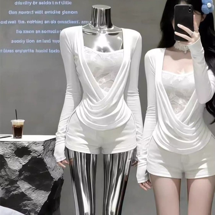 Trà phong cách nghệ thuật thuần khiết Desire gợi cảm giả hai mảnh dài tay hàng đầu mùa thu đô