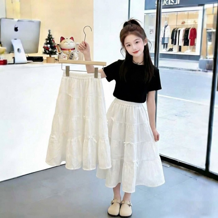 Váy bé gái dài vừa mùa hè mới quần áo trẻ em cỡ vừa và lớn váy bánh váy kiểu công chúa váy dà