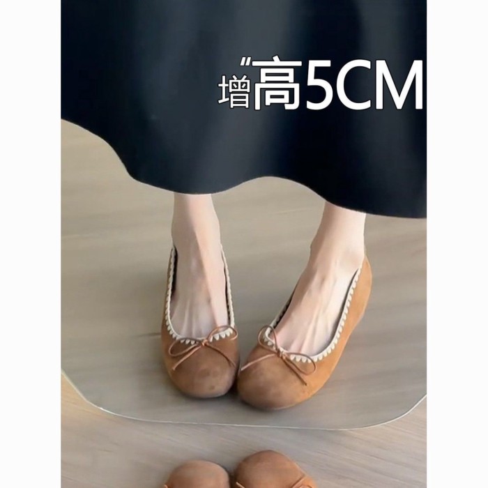 Giày đơn tăng chiều cao vô hình phong cách Pháp 5cm một chân nông miệng dành cho nữ giày len mũ len