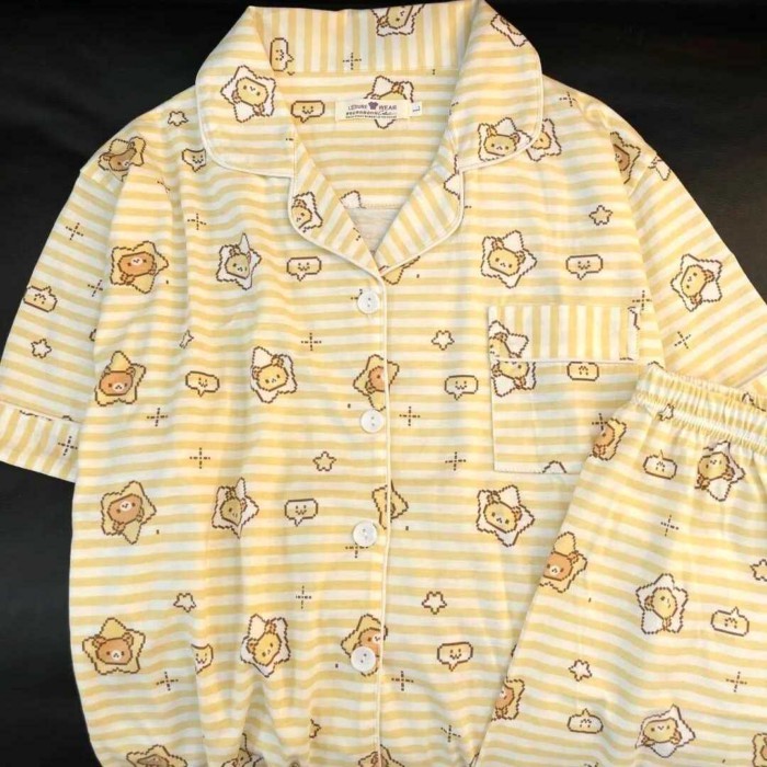 Striped Star Rilakkuma Pajamas For Women Summer New Short-sleeved Shorts Japanese Student Hom