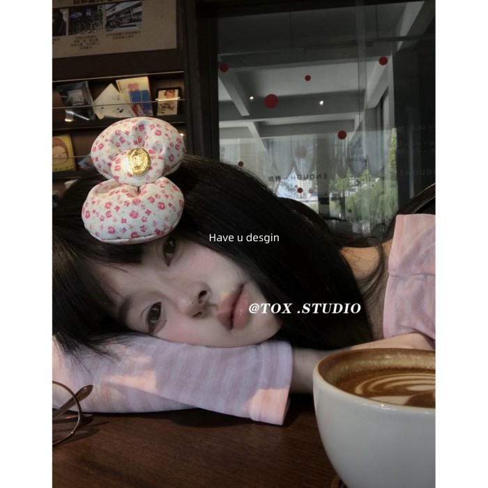 Have u desgin Blogger Cùng Phong Cách Phong Cách Hàn Quốc Hoa Pinch Nơ Đầy Cotton Hồng Dễ Thương Kẹp Tóc Cô Gái Nổ Kẹp