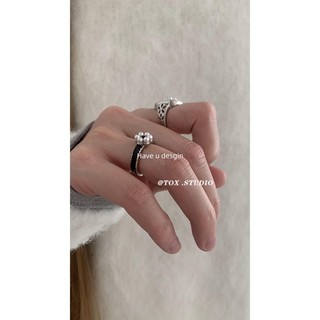 Bộ Nhẫn Thiết Kế Niche Hoa Đen Nhỏ Giọt Glaze Phong Cách Hàn Quốc, Retro Thu Đông