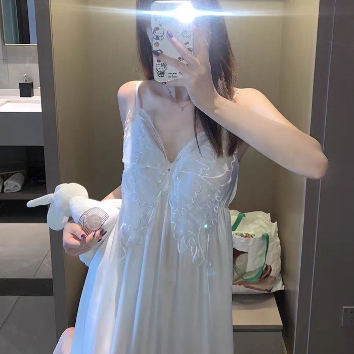 Váy Ngủ Mùa Hè Gợi Cảm Phong Cách Mới Miếng Lót Áo Ngực Băng Lụa Thắt Nơ Suspender Bướm Bộ Đồ