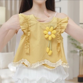 Bộ đồ bé gái phong cách mùa hè quần short không tay hoa ba chiều bộ đồ hai mảnh phong cách phương T