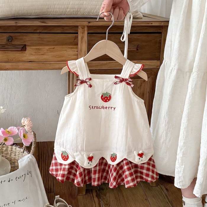 Bé Gái Dâu Suspender Đầm Mùa Hè Kẻ Sọc Nối Đầm Công Chúa Dâu Giữa Váy Không Tay Váy Cotton Ph