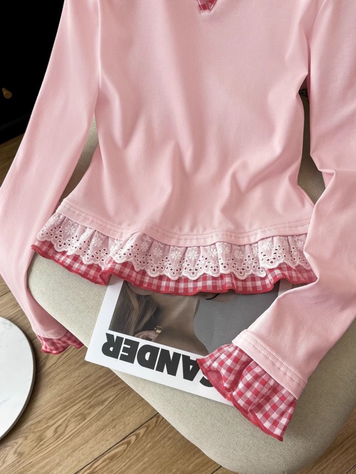 slim fit ren màu hồng hai mảnh dài tay đáy áo thun dopamine
