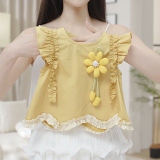 Bộ đồ bé gái phong cách mùa hè quần short không tay hoa ba chiều bộ đồ hai mảnh phong cách phương T