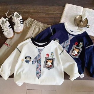 Áo phông dài tay cotton nguyên chất dành cho bé trai Áo thun có đáy và bên ngoài thời trang dành ch