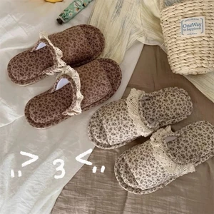 Dép lanh ren hoa, vật dụng không thể thiếu trong nhà, cây lau nhà bốn mùa, thấm mồ hôi, đế mề