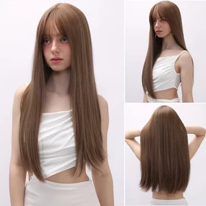 Tự Nhiên Sống Động Như Thật Không Khí Nổ Dài Thẳng Tóc Nâu Châu Âu Mỹ Tóc Giả Toàn Bộ Mũ Tóc Giả Bao Hàng Ngày Mặc