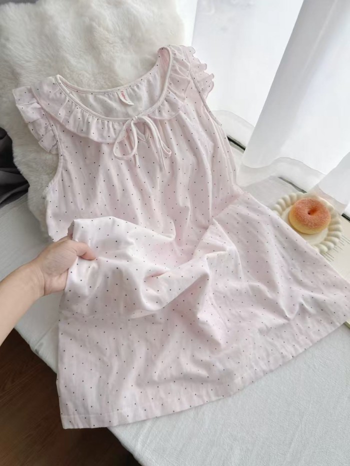 Mùa hè phong cách mới màu hồng Nhật Bản chấm bi nhỏ của cô gái bay tay áo treo áo ngủ đồ ngủ