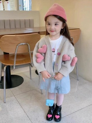 Áo len cardigan bé gái, áo khoác bé gái yêu, áo len dệt kim phong cách Hàn Quốc, thời trang