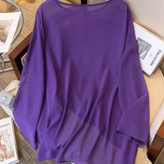 Áo thun chống nắng voan mỏng cỡ lớn dành cho nữ mùa hè dây rút dài tay bên ngoài áo sơ mi hàn