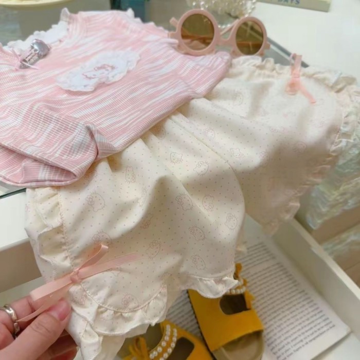 Bộ Đồ Bé Gái Mùa Hè Phong Cách Mới Cho Bé Phong Cách Áo Vest Ren Top Bộ Hai Món Trẻ Em