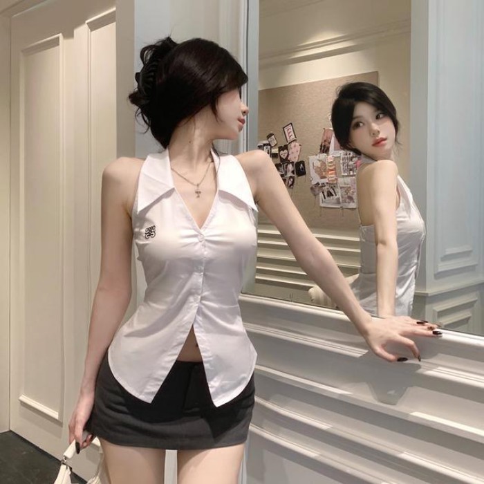Áo Sơ Mi Không Tay Eo Slim Tops Và Áo Vest Cho Nữ Mùa Hè Mới Slim Fit