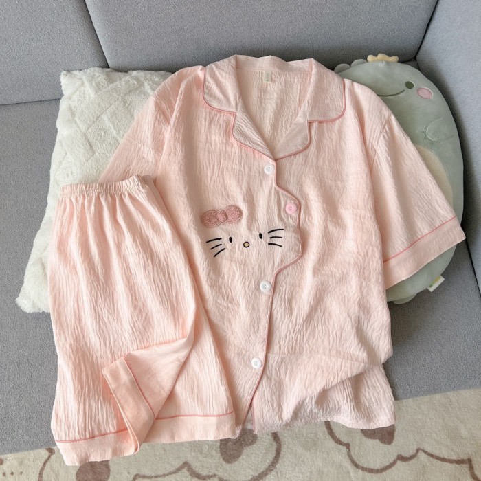 Bộ đồ ngủ cho nữ cotton mềm mại hình đám mây mới hình cún con dễ thương mùa hè ngắn tay mỏng