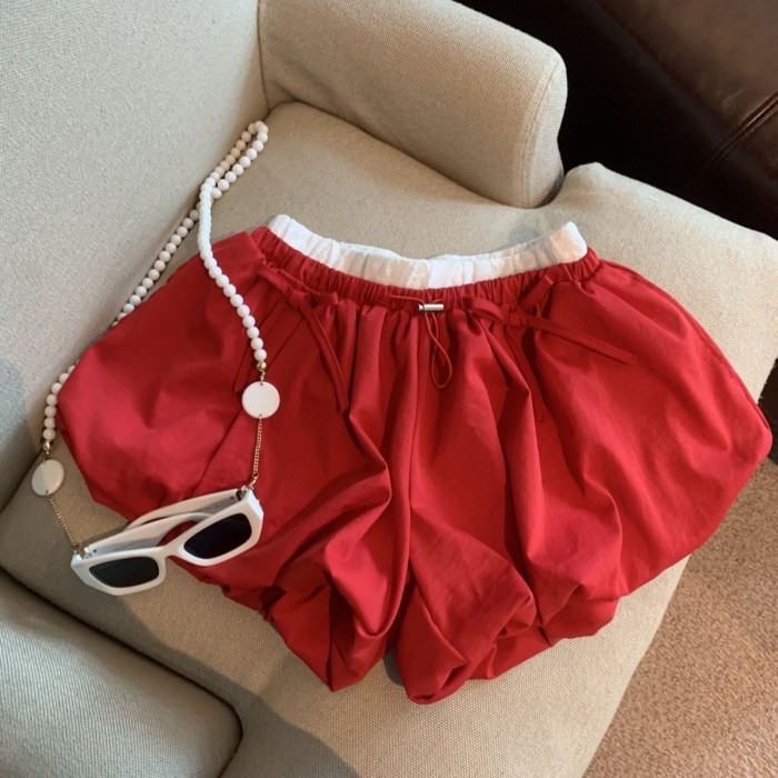 Kích thước lớn nơ nụ mùa hè quần short rộng lưng cao mỏng giản dị thẳng ống rộng hot quần dành cho