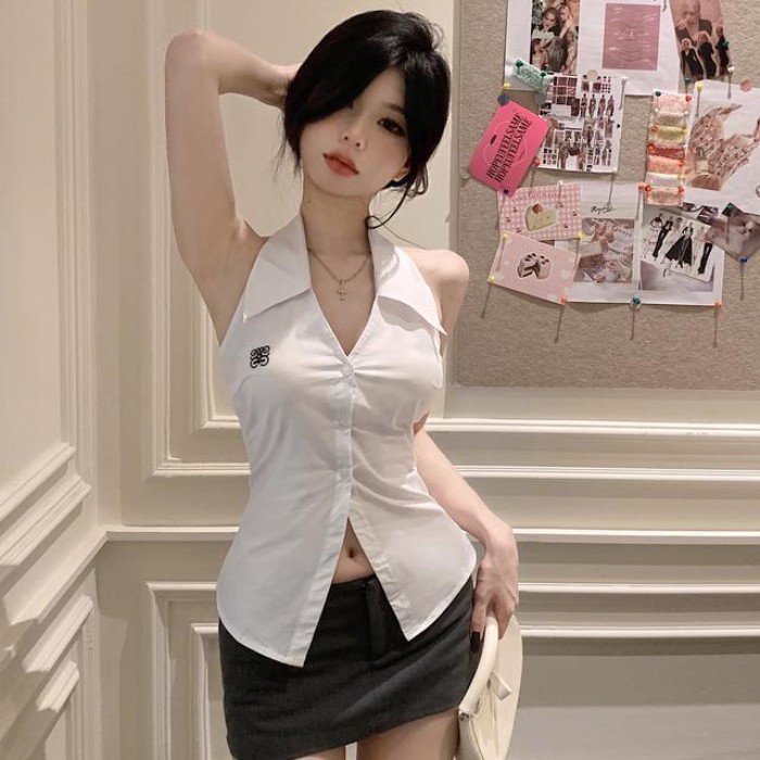 Áo Sơ Mi Không Tay Eo Slim Tops Và Áo Vest Cho Nữ Mùa Hè Mới Slim Fit