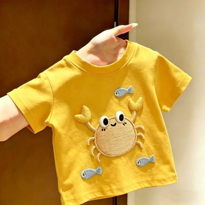 Áo thun ngắn tay in hình hoạt hình cua ngắn tay in hình mùa hè mới cho trẻ em đa năng cho bé t