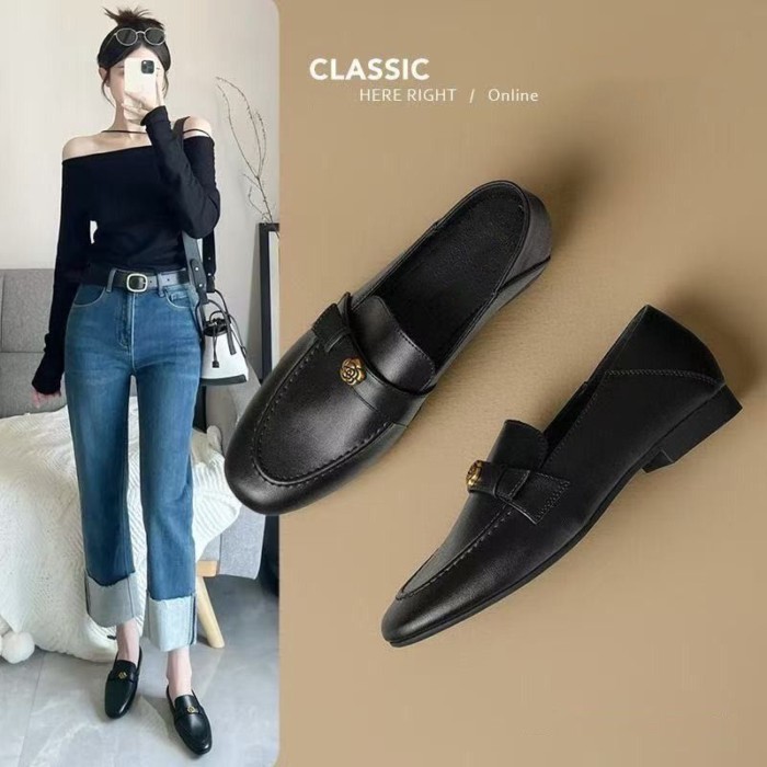 Giày bệt Camellia dành cho nữ đi làm mùa xuân, giày lười đơn giản, nhẹ và đa năng, giày da nhỏ