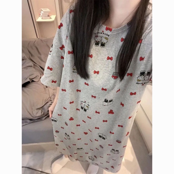 Phiên bản Hàn Quốc của váy ngủ mùa hè Katie dễ thương tay ngắn dáng rộng hoạt hình dài vừa ph