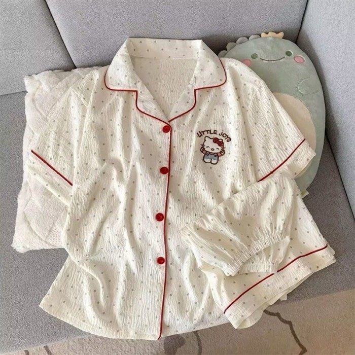 KT Bộ Đồ Ngủ Bé Gái Mèo Phong Cách Dễ Thương Ngắn Tay Mùa Hè Quần Short Cloud Cotton Trẻ Em Bé