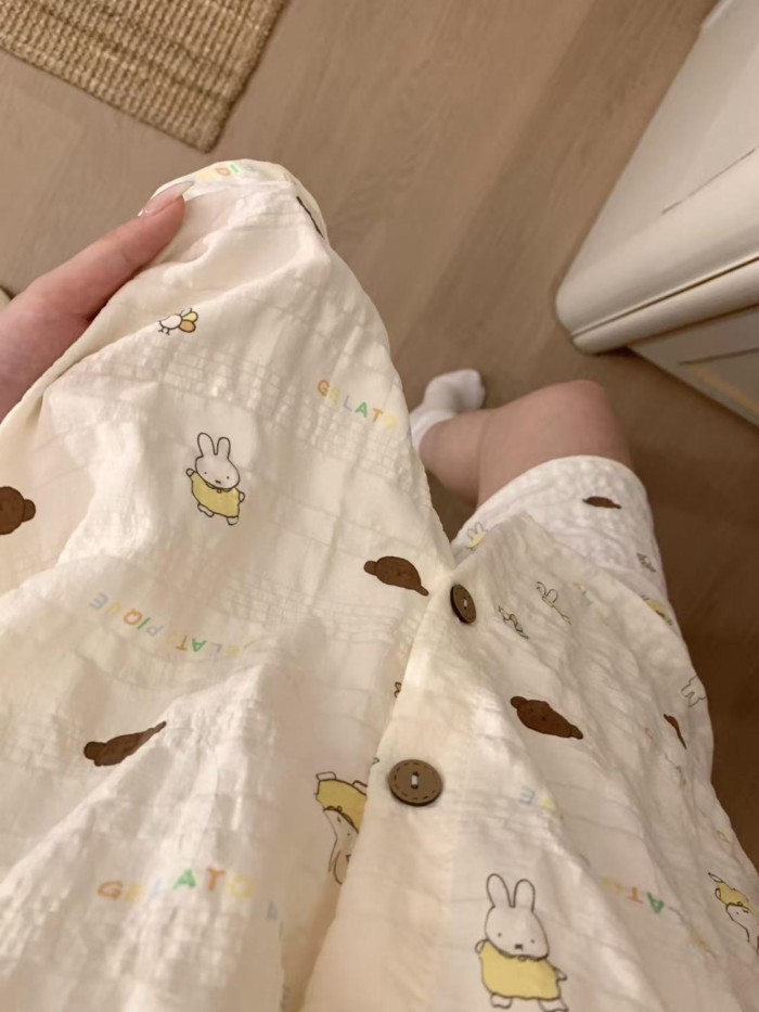 Bộ đồ ngủ in hình Miffy hoạt hình dễ thương Bộ đồ hai mảnh mặc ở nhà mềm mại và thoải mái