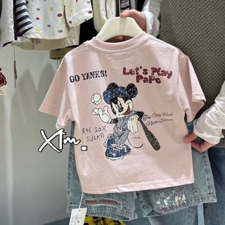 Áo thun ngắn tay in hình Mickey thời trang mùa hè cho bé trai và bé gái, giản dị và đa năng, áo cot