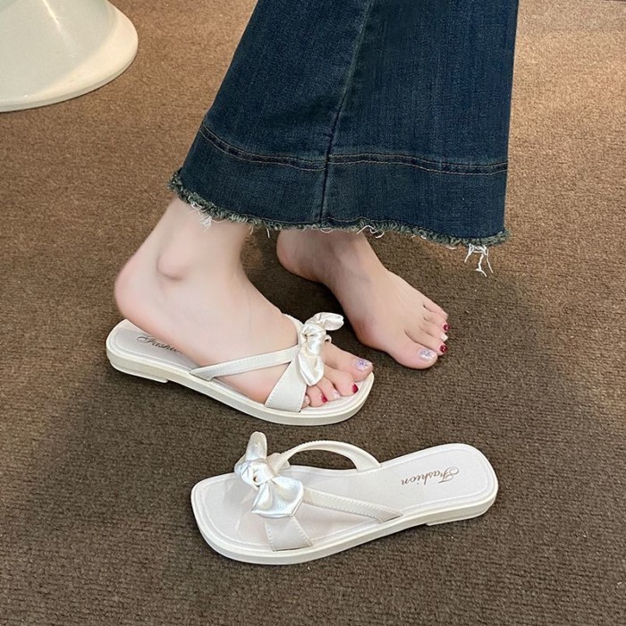 Sweet Bow Sandals For Women, Summer Outer Wear With Skirt, Fairy Style Beach Slippers