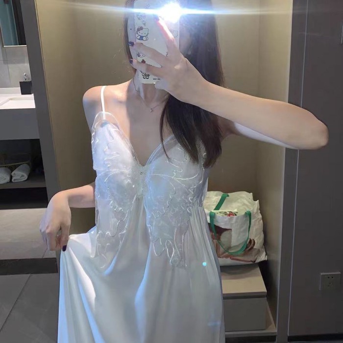 Váy Ngủ Mùa Hè Gợi Cảm Phong Cách Mới Miếng Lót Áo Ngực Băng Lụa Thắt Nơ Suspender Bướm Bộ Đồ