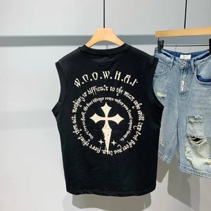Bé trai cotton nguyên chất áo vest không tay Áo thun thể thao đường phố Mỹ dáng rộng bé trai