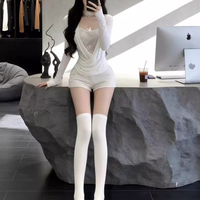 Trà phong cách nghệ thuật thuần khiết Desire gợi cảm giả hai mảnh dài tay hàng đầu mùa thu đô