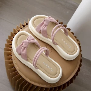 Dép sandal hai dây dành cho nữ, phong cách cổ tích mùa hè kiểu mới với váy và nơ Dép và dép đ