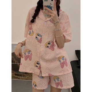 Bộ Đồ Ngủ Mới Cho Nữ Mùa Hè Bong Bóng Nhăn Tay Ngắn Hoạt Hình Nhật Bản Vịt Donald Bộ Homewear Mù