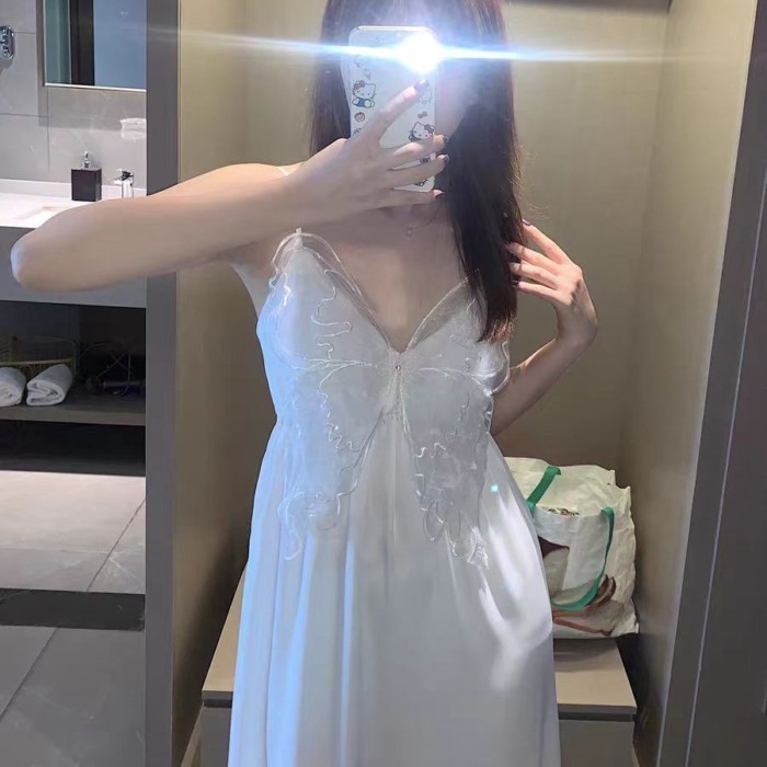 Váy Ngủ Mùa Hè Gợi Cảm Phong Cách Mới Miếng Lót Áo Ngực Băng Lụa Thắt Nơ Suspender Bướm Bộ Đồ