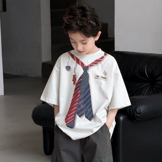 Áo thun ngắn tay bé trai mùa hè trẻ em in hình đường phố quần áo trẻ em dáng rộng giản dị áo cotton