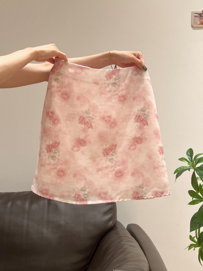 Korean Retro Floral Design Skirt For Women Summer New High-waist Slimming A-line Skirt