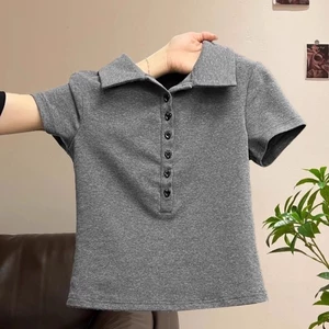 ve áo POLO vai phải áo thun ngắn tay hàng nút dáng ôm vừa vặn