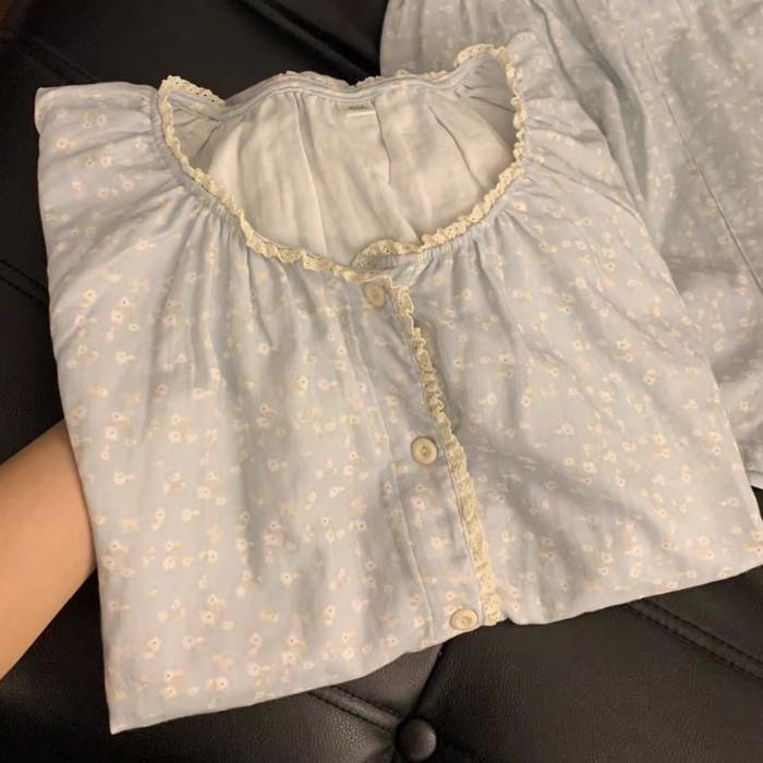 Bộ đồ ngủ ngắn tay họa tiết hoa phong cách ngọt ngào dành cho nữ quần short mặc ở nhà rộng rã
