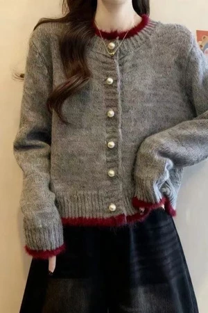 Áo len cardigan màu tương phản thời trang phong cách Hàn Quốc áo khoác cardigan đa năng