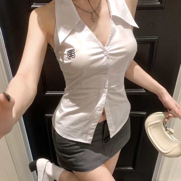 Áo Sơ Mi Không Tay Eo Slim Tops Và Áo Vest Cho Nữ Mùa Hè Mới Slim Fit