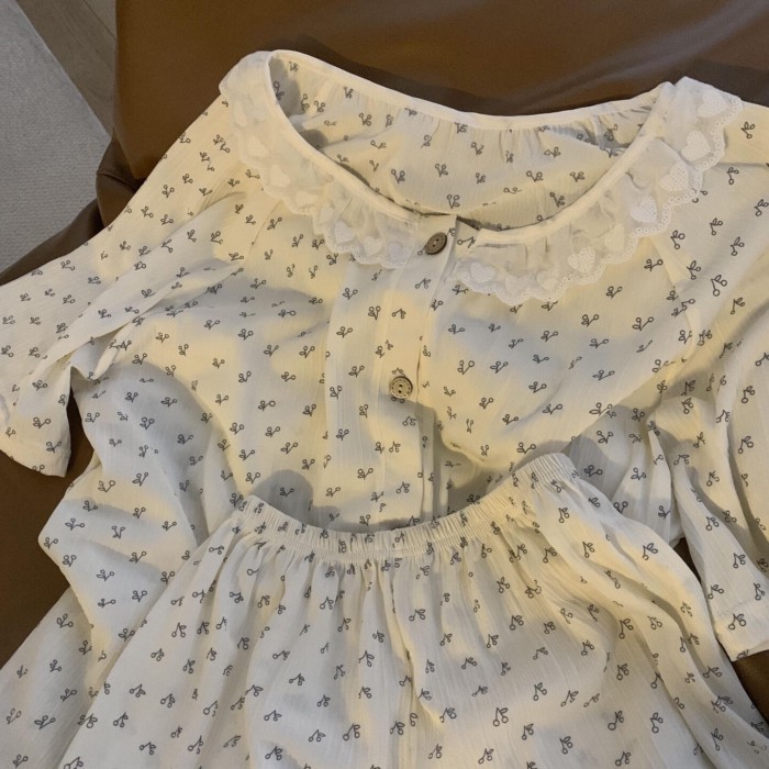 Bộ đồ ngủ ngắn tay ren anh đào ngọt ngào  phong cách dành cho nữ mùa hè Quần short ngắn tay mớ