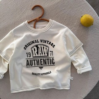 Áo thun cotton dài tay giả hai mảnh cho bé trai áo khoác ngoài đẹp trai có đáy áo thun