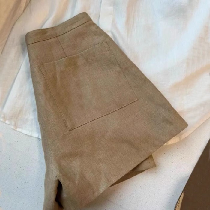 Quần Short Kaki Nữ Mùa Hè Mỏng Old Money Phong Cách Đa Năng Ôm Cổ Ống Rộng Năm Điểm Phù Hợp Với