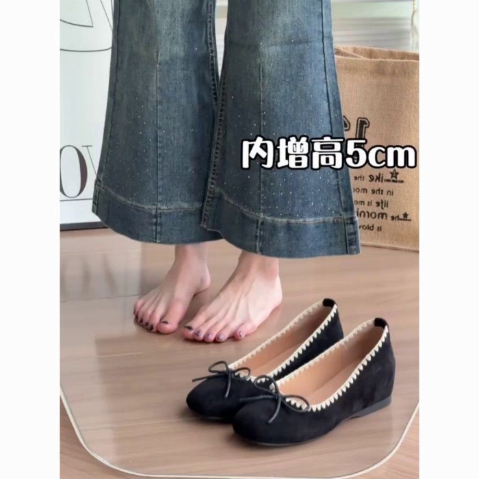 Giày đơn tăng chiều cao vô hình phong cách Pháp 5cm một chân nông miệng dành cho nữ giày len mũ len